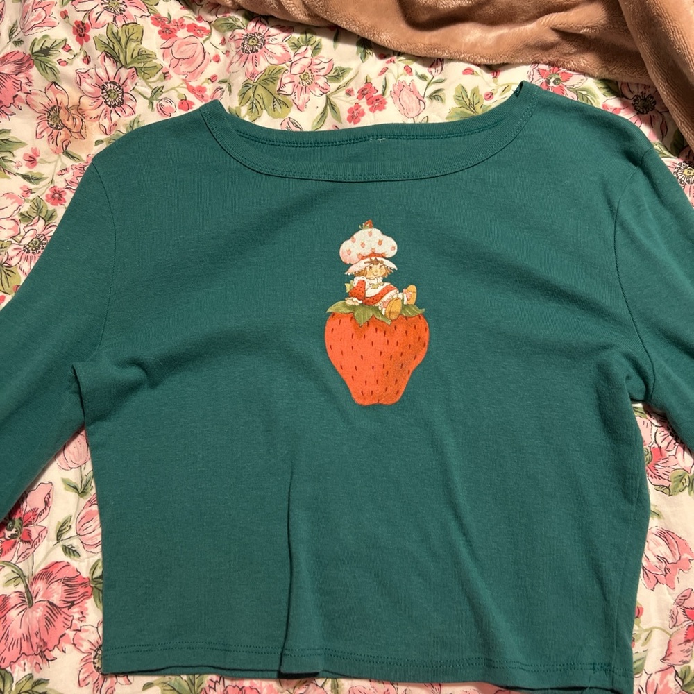 Green Kids Shirt with Strawberry Design